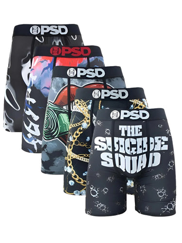 Men's 5Pcs Sexy Boxer Briefs Fashion Print Underwear Male Printed Summer Man Boxer Shorts Trunks, Drestiny, United States, USA, Australia, United Kingdom, UK, S, M, L, XL, XXL, 2XL, Black, Red, Green, Blue, men (2)